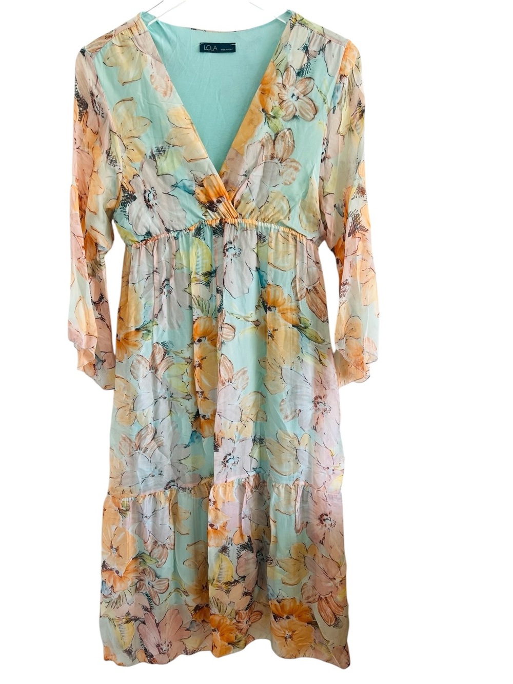 LOLA Made In Italy Mint Floral V-Neck Women’s Maxi Dress